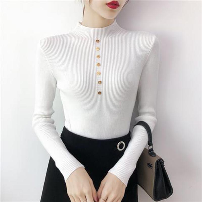 Women's sweaters with buttons long sleeve tight-fitting slim Turtleneck sweater warm winter