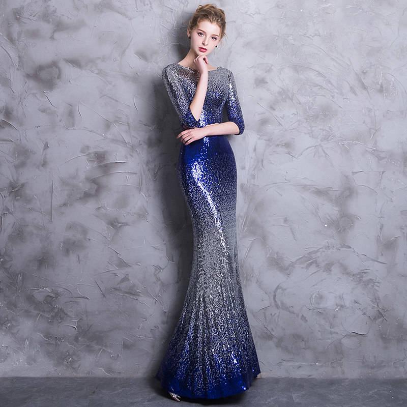 Dresses Long-sleeved tasseled Dinner Dress with Stylish Sequins and Fishtail Dresses