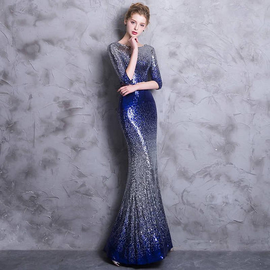 Dresses Long-sleeved tasseled Dinner Dress with Stylish Sequins and Fishtail Dresses
