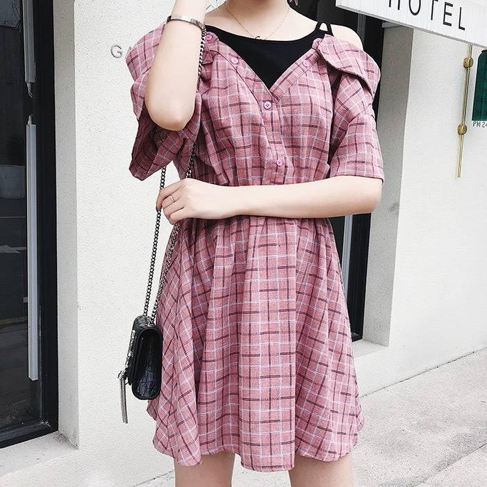Women Plaid Dress Plus Size Sundress Sexy Straps Sleeveless Pockets Casual Loose Belted Summer Beach