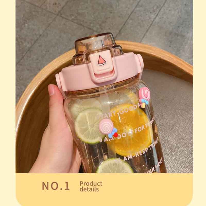 2000mL Sports Water Bottle with Straw Large Capacity Fitness Gym Motivational Fitness Jugs