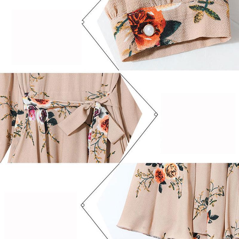 Chiffon Long-sleeved Large Skirt Dress Feminine Temperament Floral French Retro Waist Slim Elegant Dress Fabric Light and Breathable
