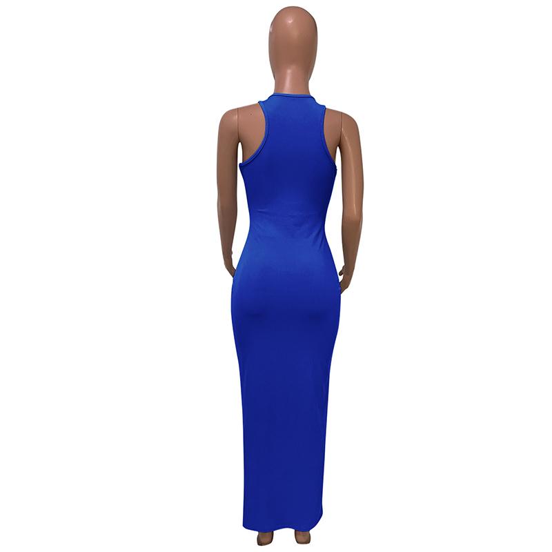 Spring and Summer Sling Dress Slim Sexy Long Dress Low-cut Solid Color Standard Size High Elasticity