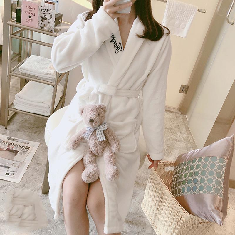 Coral Velvet Pajamas Nightgown Women's Autumn Winter Long Thickened Flannel Bathrobe Loose Outerwear Nightdress Home Wear