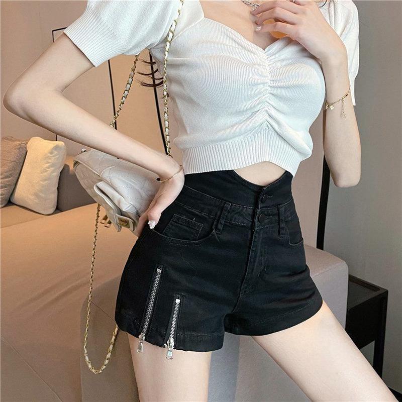 WTEMPO High Waist Split Fork Zipper Denim Shorts Women Loose Spring and Summe Casual Shorts