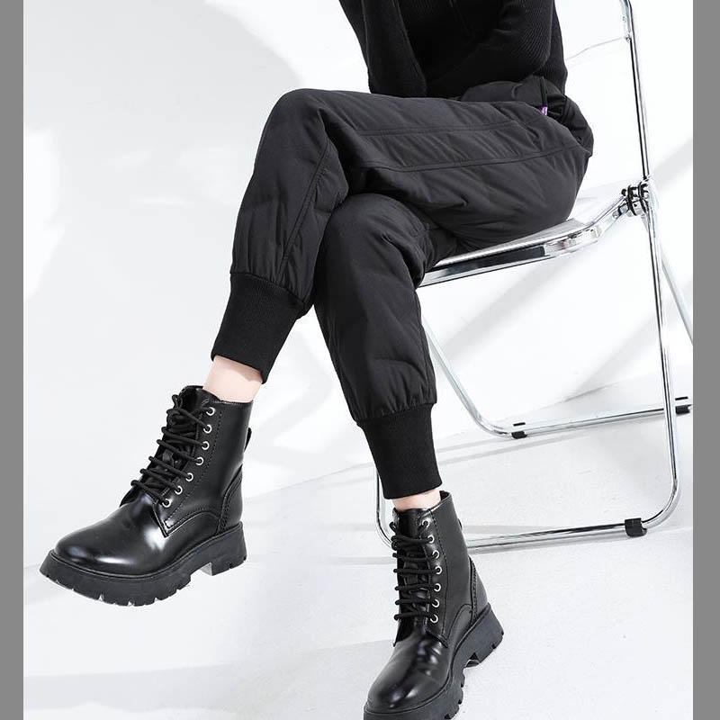 Down Cotton Trousers for Women's Outer Wear Fashion Plus Velvet Thickening Winter Models with Waistband, Leisure and Thin Warm Cotton Trousers