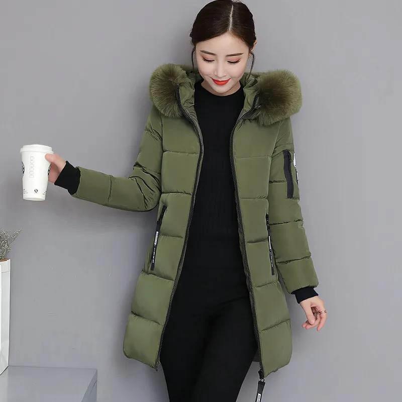 Winter Clothes Korean Version of Cotton-padded Jacket Women's Large Fur Collar Jacket Slim Slimming Cotton-padded Jacket Mid-length