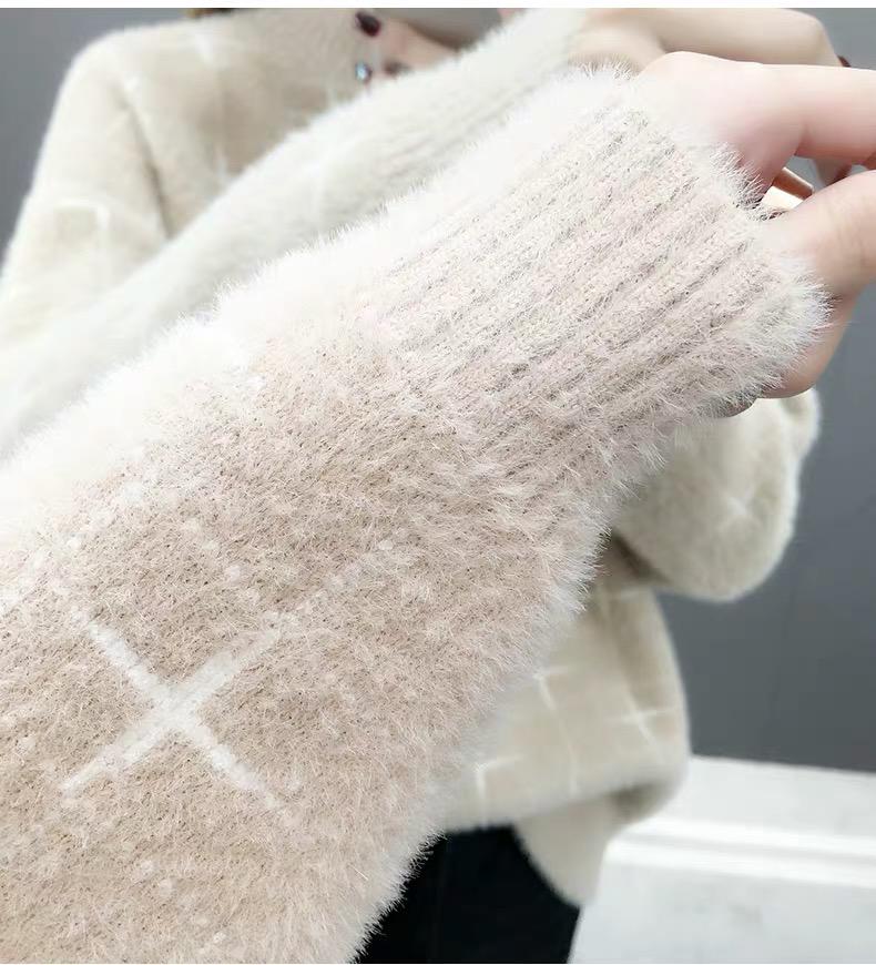 Autumn Warm Thick Turtleneck Sweater Women Loose Long Sleeve Ladies Faux Mink Velvet Pullover