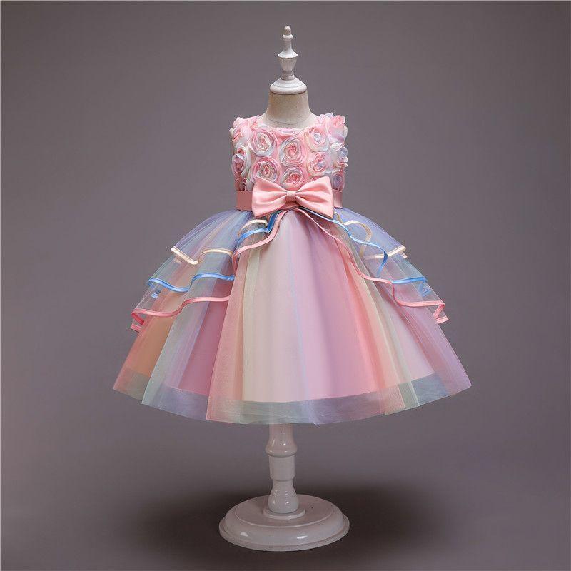 Kids Unicorn Dress for Girls Flower Appliques Gown Little Girl Sleeveless Princess Dresses Elegant Party Costumes Children Clothing