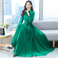 Chiffon Long Sleeve Dress for Women Spring Autumn Large Size Pure Color Fairy Temperament Over The Knee Beach Large Swing Dress Women