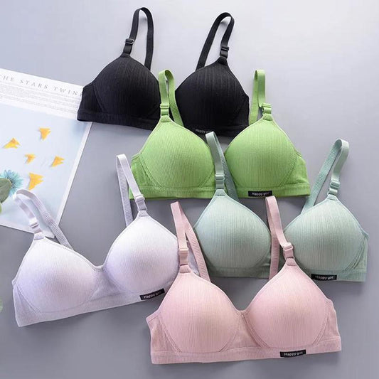 Pure Cotton Threaded Girl Underwear Student Bra High School Developmental Thin Section Without Steel Ring Gather Stereotype Bra