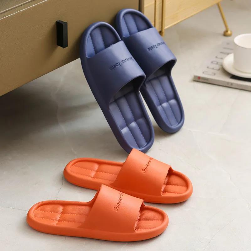 Unisex Slippers Female EVA Non-slip Bath Slippers Soft Platform Household Slippers Solid Color Household Summer Shoes