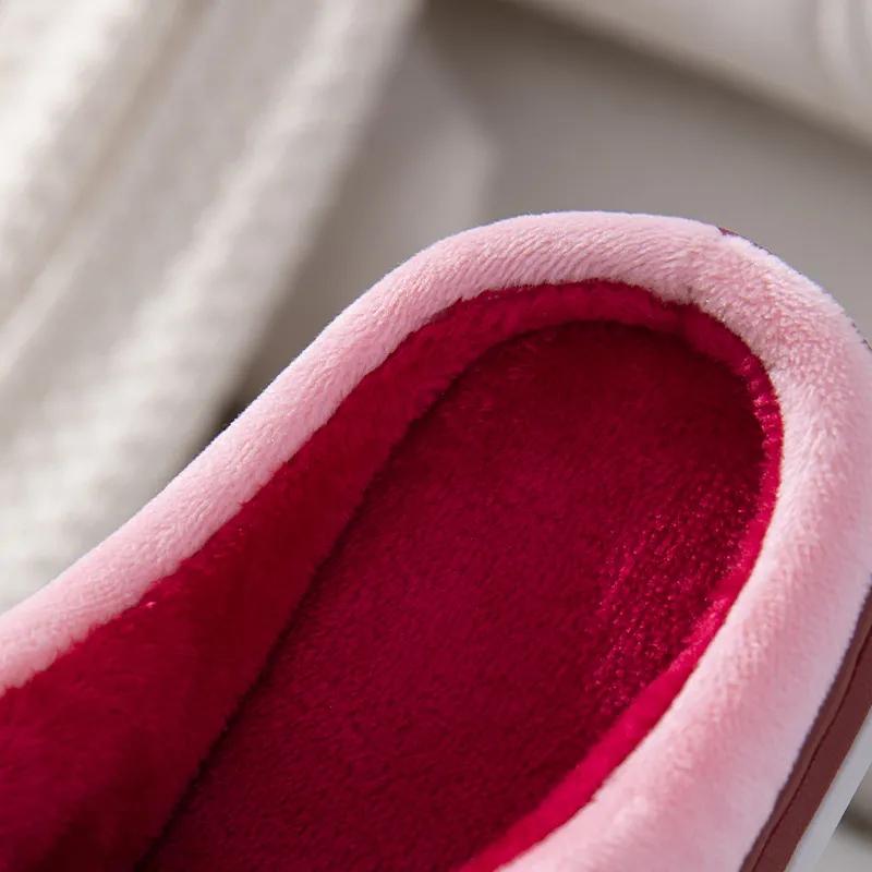 Winter Slippers Women Home Plus Size Men Cotton Shoes Pandas Embroidery Thick Fleece Warm Pink Slippers Women Non Slip Platform Ladies Warm Slippers
