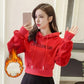 Autumn and Winter Short Hooded Sweater Embroidered Gold Velvet Thick Sweater High Waist Lantern Sleeve Blouse Women's Trend