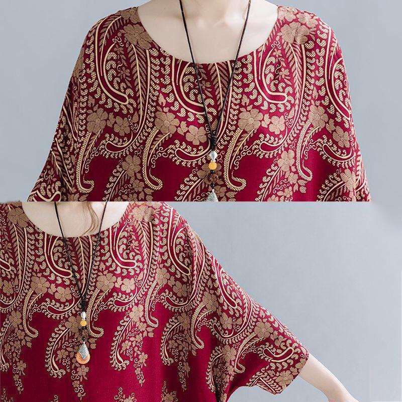 WTEMPO Plus Size Women Dress Summer Short Sleeve Round Neck Long Dress Casual Full Length Bohemia Long Robe