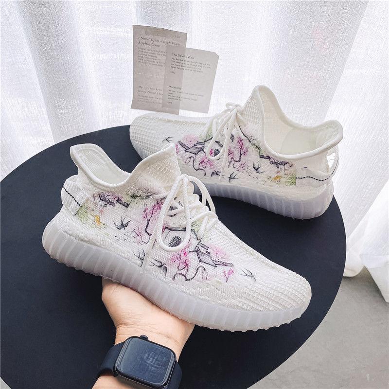 Korean Couple Breathable Running Net Shoes Summer Fly Woven Breathable Casual Sneakers Trend Canvas Coconut Shoes