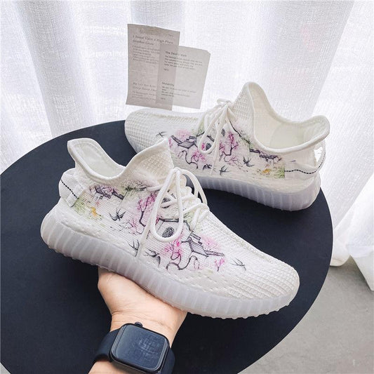 Korean Couple Breathable Running Net Shoes Summer Fly Woven Breathable Casual Sneakers Trend Canvas Coconut Shoes