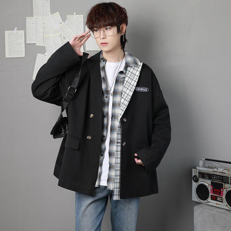 Thin Men's Casual Suits Loose Ruffian Handsome Single-piece Casual Slim Tops Single-piece Long-sleeved Warm Jackets Men's Short Jackets