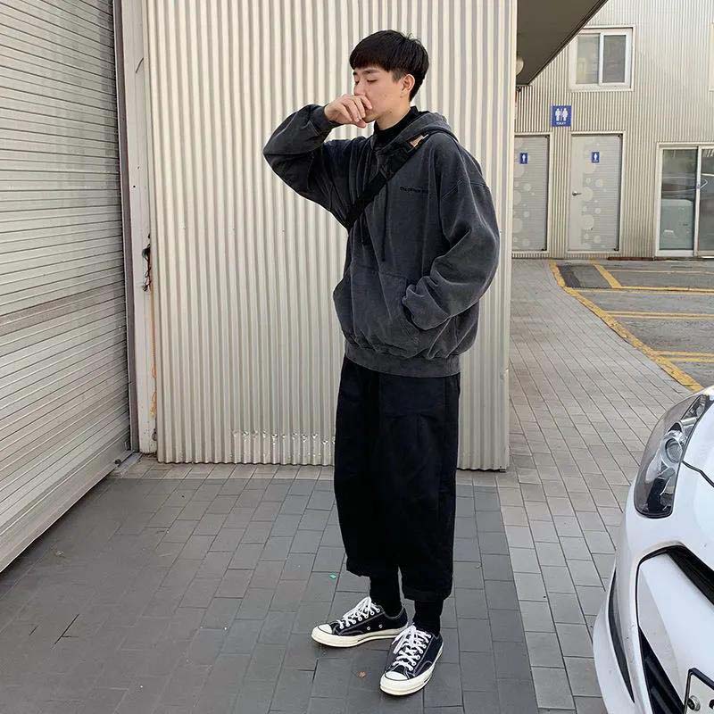 Solid Color Hooded Plus Velvet Sweater 2021 Spring and Autumn New Men's Loose Hoodie Coat