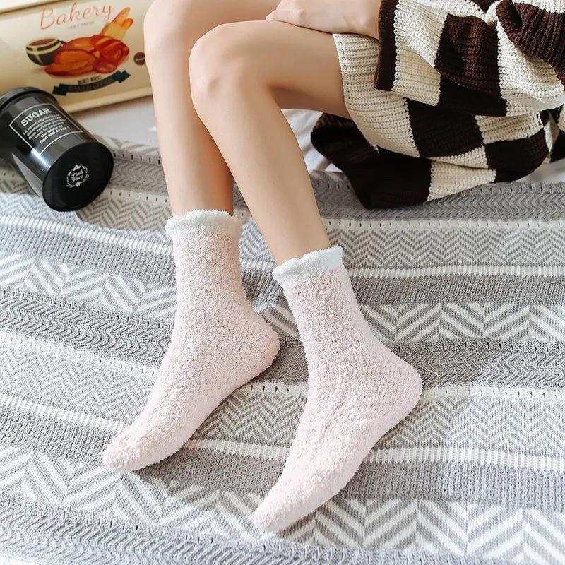 5 Pairs Coral Fleece Socks Women's Thickening Fleece Sleeping Socks Autumn Winter Home Floor Plush Socks Warm Sleeping Socks