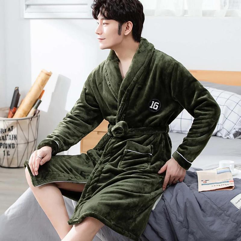 Suit Collar Men Home Clothes Winter Warm Pajamas Quick-drying Bathrobe Robe Coat Long