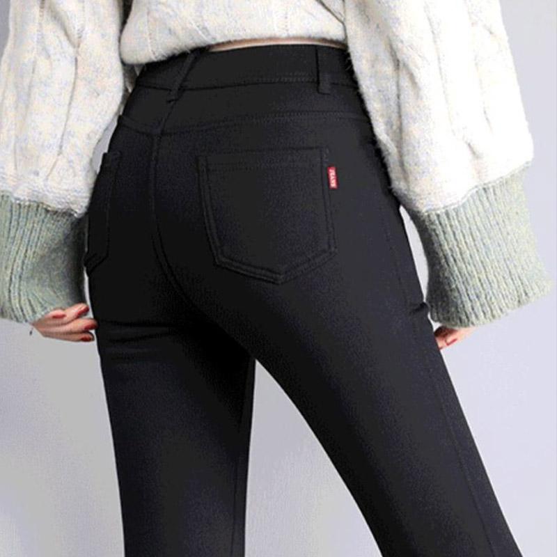 Winter Leggings Plus Velvet Thickening Outer Wear Autumn and Winter Black Slim Stretch Feet High Waist Tights Women