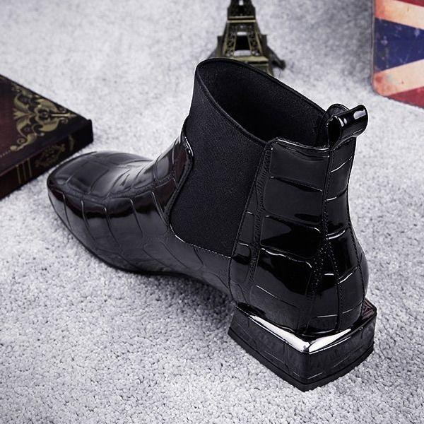 Winter Autumn Women Boots Square Heel Ankle Boots Paint Leather Boots Motorcycle Botas Lady Shoes