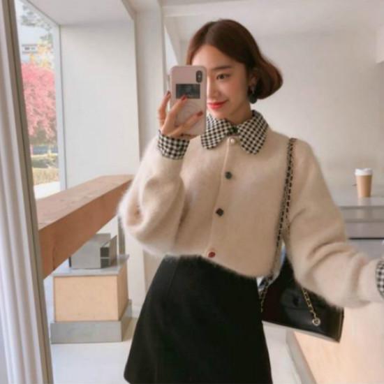 Women Faux Mink Cashmere Lazy Loose Crew Neck Sweater Knitted Cardigan Button Coat