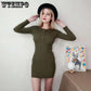 Spring  Autumn Women's Slim Knit Dress Long-sleeved Sexy Bodycon Dress Button Sweater Dress for Inner Outer Wear