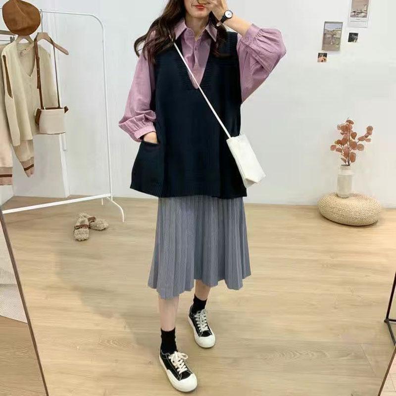 Autumn and Winter Loose All-match Sweater Large Size V-neck Knitted Vest Sleeveless Solid Color Female Top