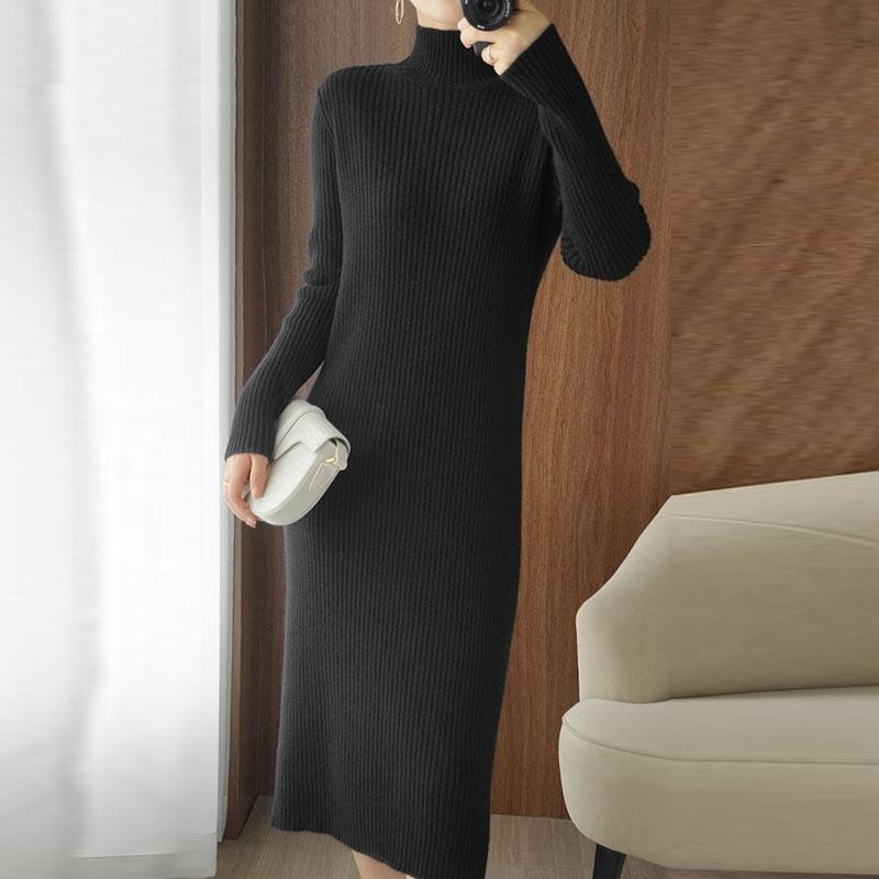 Sweater Dress Women's Half Turtleneck Pullover Knitwear Mid-length Over The Knee Loose Top Trending Sweater Dress Autumn Winter