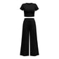2PCS Solid Color Home Women's Short Short-sleeved T-shirt + Wide-leg Mopping Pants Suit Casual Two-piece Set Ladies Vest Trousers Suit