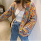 Spring and Autumn Rainbow Color Sweater Cardigan European and American Style Top Loose Casual Knitted Young Women's Jacket