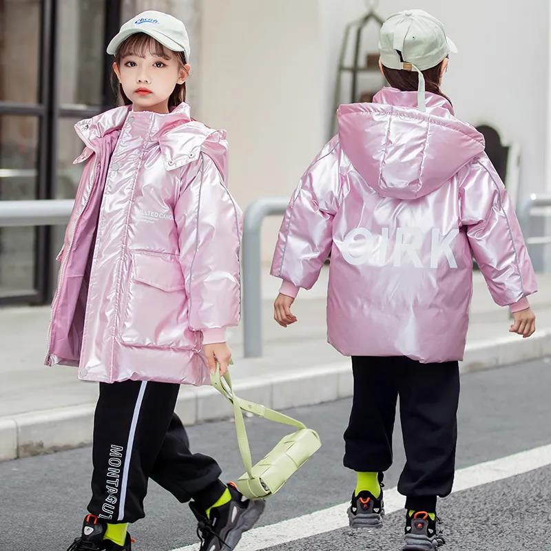 Girls Down Jacket White Duck Down Mid-length Warm and Windproof Winter Clothes Thick Hooded Disposable Jacket