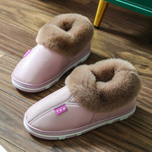 Warm and Velvet Thick-soled Cotton Shoes for Lovers Leather Waterproof Non-slip Bag Heel Shoes for Winter