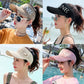 Embroidered Empty Top Peaked Cap Women's Summer Sunscreen Protective Hat Anti-UV Outdoor Leisure Sports Baseball Cap Solid Color