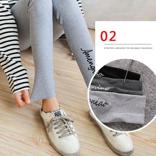 Spring and Autumn Cotton Thin Leggings for Women Winter Long Trousers Threaded High Waist Thin Feet Tight-fitting Warm Cotton Trousers