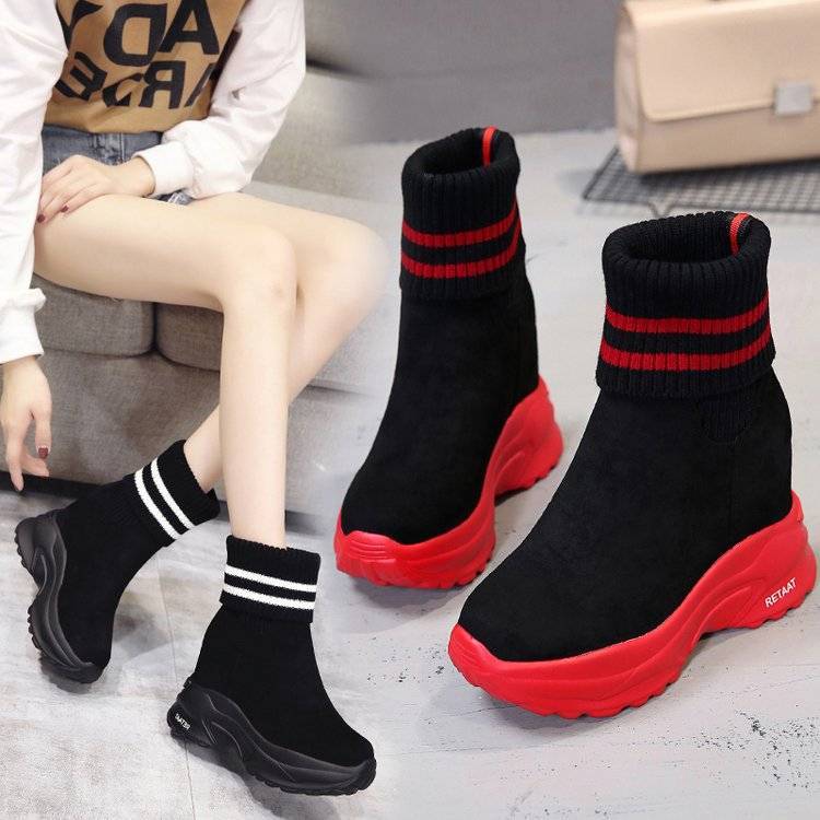 Thick-soled Ankle Boots Inner Heightening Suede Casual Snow Boot Plus Velvet Inner Martin Boots Women Soft Sole  Winter Footwear