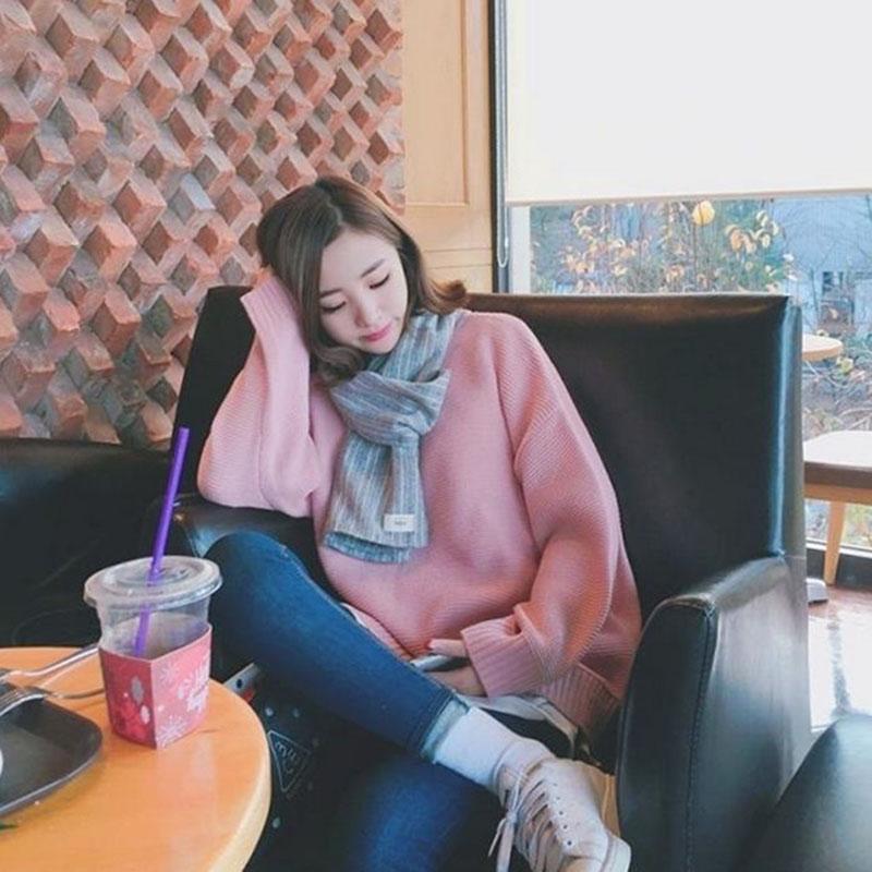 Autumn and Winter College Style Coat Solid Color Loose Top Knitted Long-sleeved Female Student Bottoming Shirt