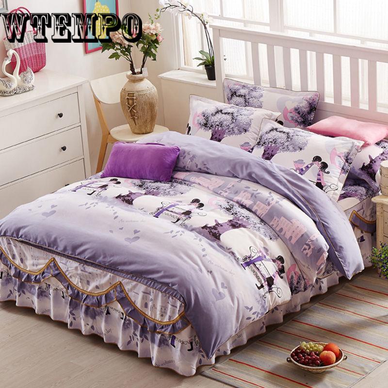 Fashion Bed Skirt Flowers Romantic Twin Queen King Size Cotton Fancy Bedspreads Bedding Set