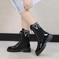Women's British Style Martin Boots Plush Fleece Boots Winter All-match Flat Motorcycle Boots