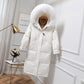 Women's Down Jacket Mid-length Over-the-knee Thickening and Long Fur Collar Hooded Slim Coat