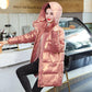 Down Cotton Jacket Winter Thicken Warm Loose Fashion Color Glossy Disposable Stand Collar Mid-length Cotton Jacket Women