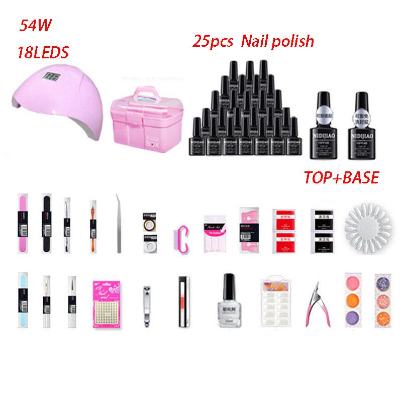Nail Polish Kit Nail Tools 54W UV Lamp Nail Dryer Top Base Coat Manicure set Nail Art Kit Set