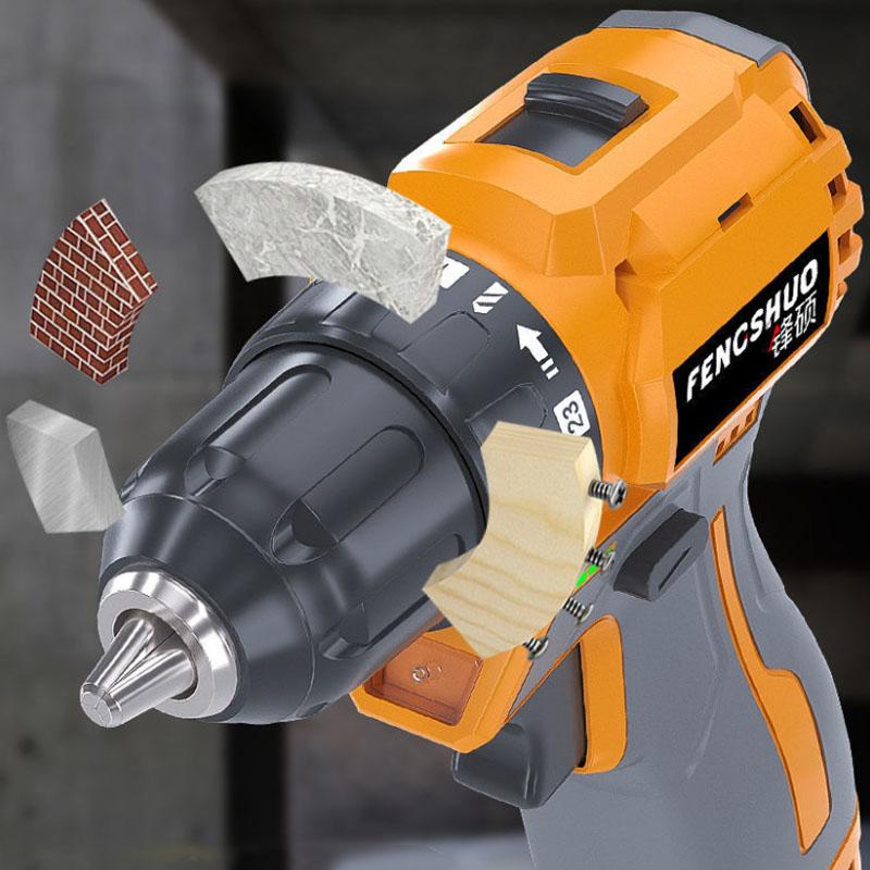 Household Luxury Cordless Drill Set Large Torque Electric Screwdriver with Two Batteries and Tool Box