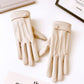 Women's Leather Gloves Winter Plus Velvet Thick Gloves Korean Imitation Sheepskin Pattern Touch Screen Gloves