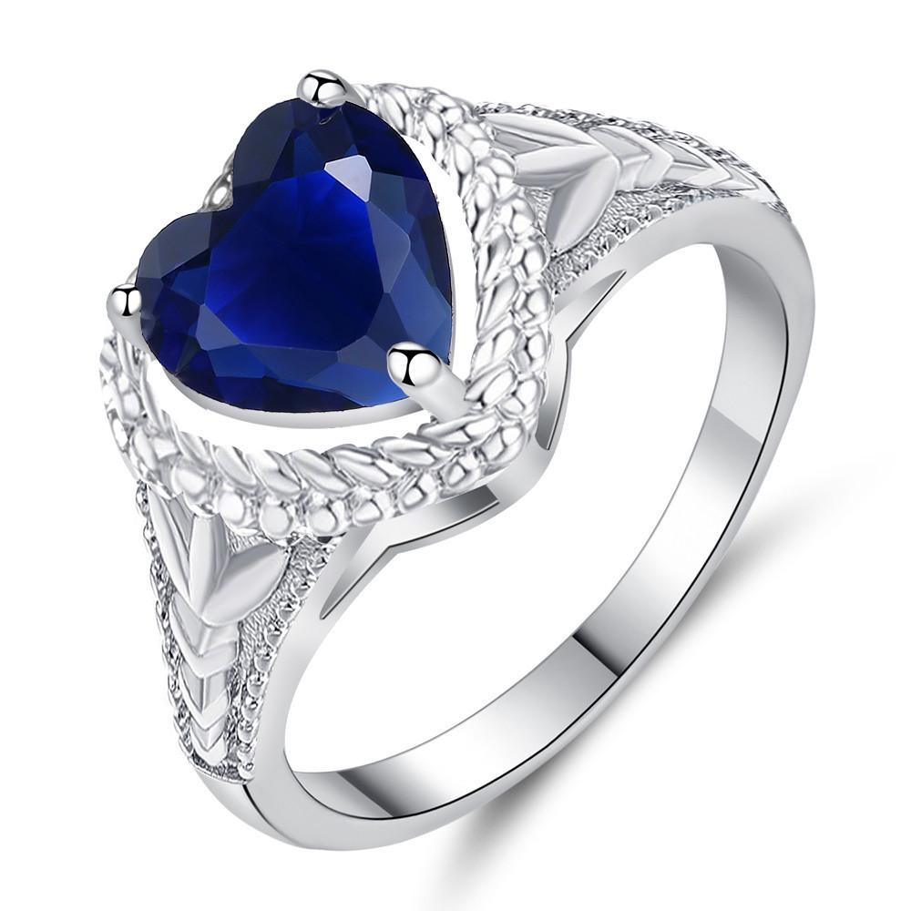Royal Blue Love Heart Shaped Zircon Ring Single Zircon Ring Blue Oval Double Layer Multilayer Diamond Zircon Ring
