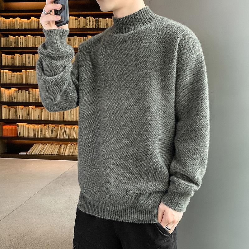 High Collar Sweater Men's Striped Sweater Teen Students Thickened Pullover