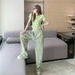 Summer Suit Women's Round Neck Short-sleeved T-shirt Loose Straight Wide-leg Pants Two-piece Casual Sports Suit Home Service