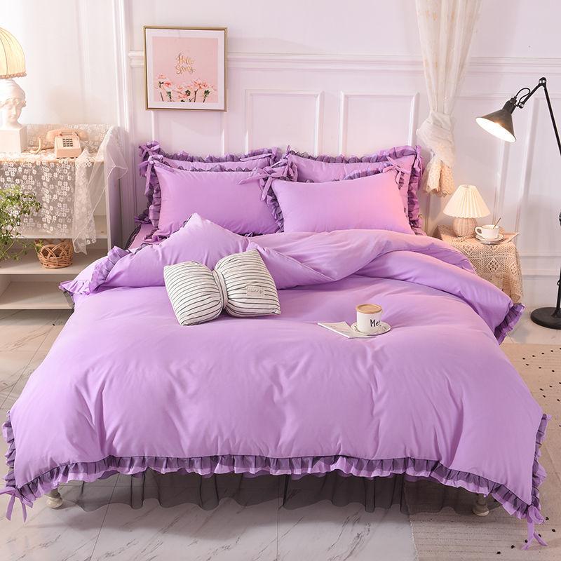 Princess Wind Bed Skirt Four-piece Lace Washed and Sanded Bedspread Sheet Quilt Cover Household Bedding